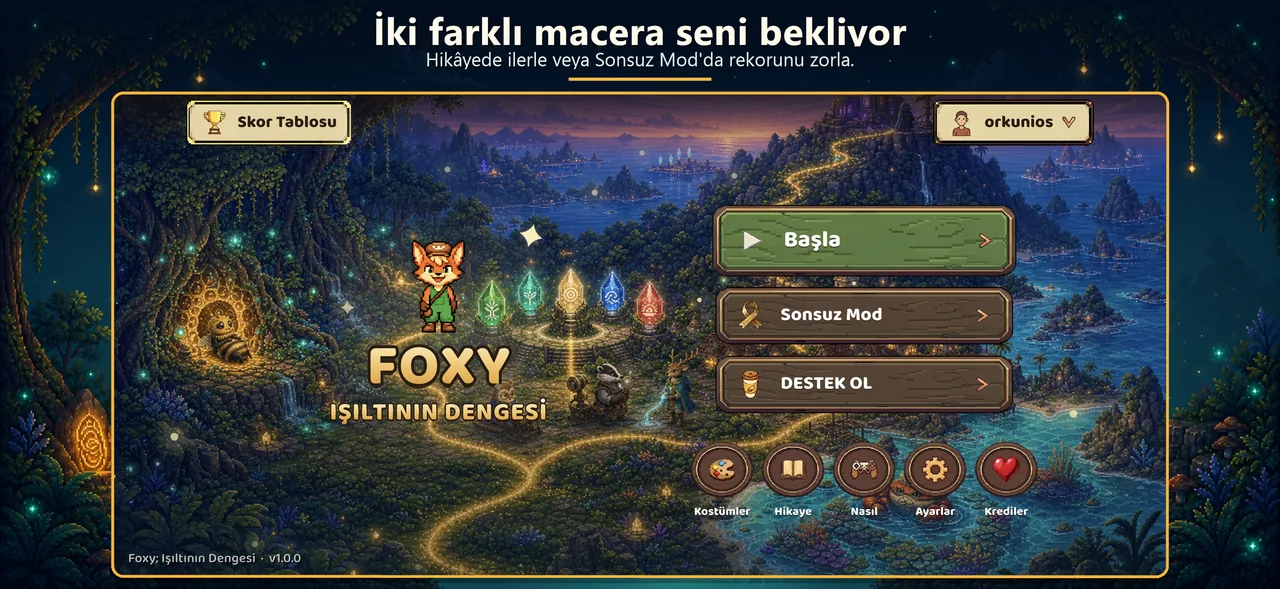 Foxy ana menüsü ve ada panoraması